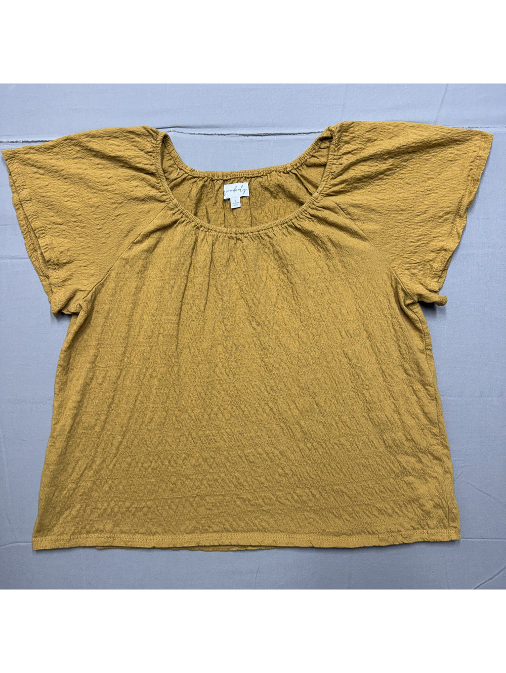 Wonderly Women Mustard Yellow Cotton Textured Short Sleeve Blouse Top Sz S